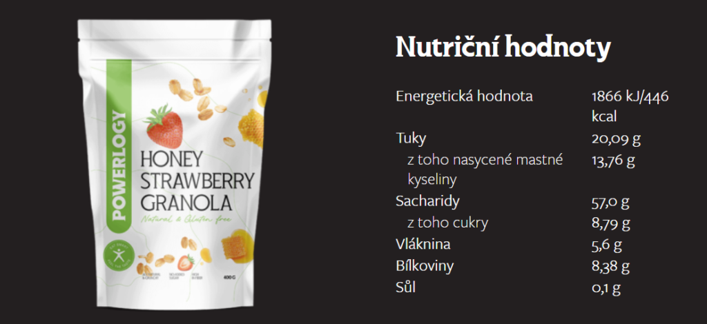 Výživový list Powerlogy Granola